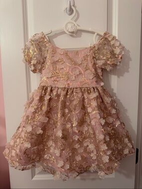 Rare Editions Pink and Gold Flower Sequin Party Dress